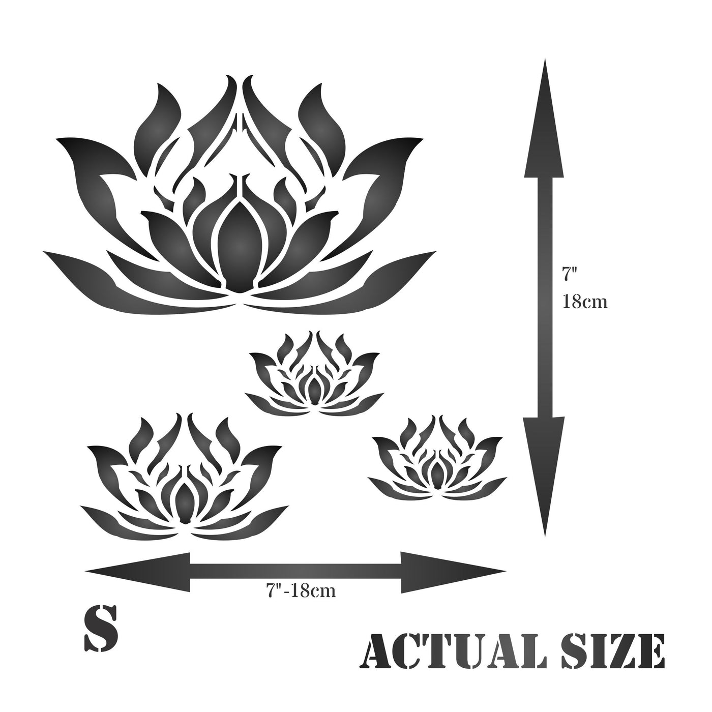 Lotus Flowers Stencil, 6.5 x 6.5 inch - Large Lotus Flower Mural