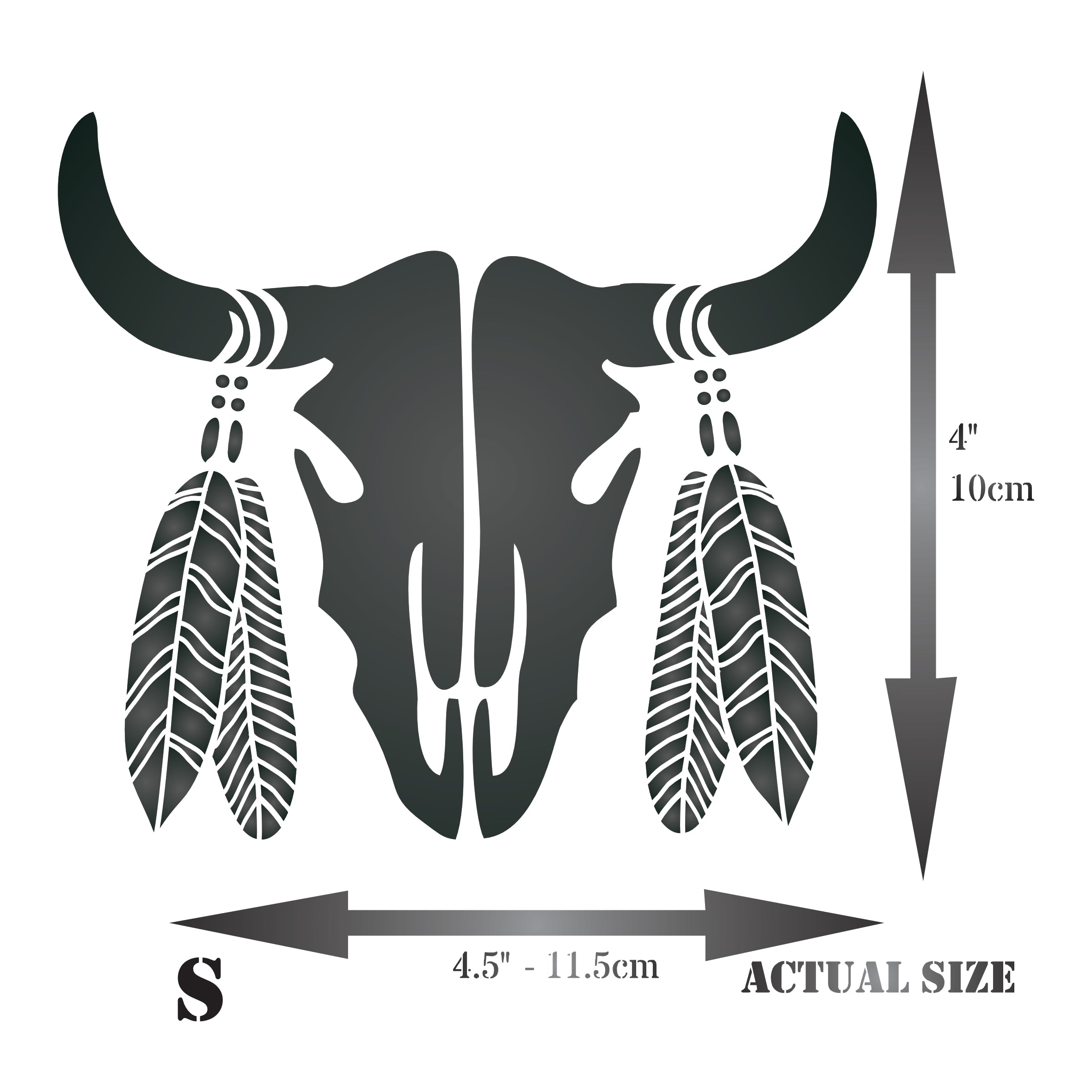 Bull Skull Stencil - Boho Cow Head Feathers