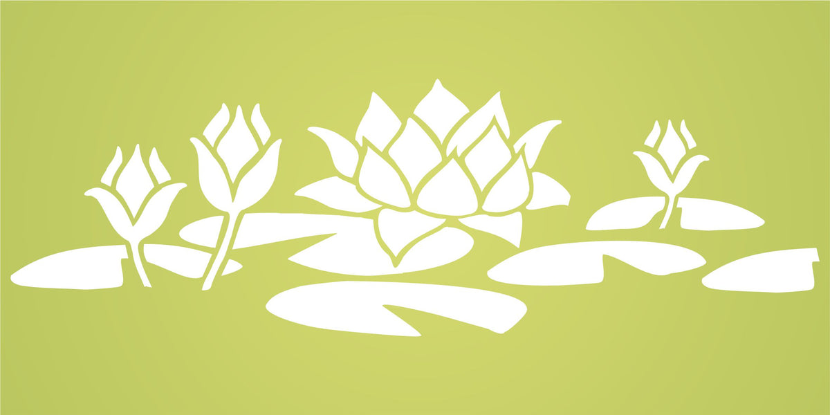 Water Lily Stencil, 7.62 x 11.43 cm - Classic Lily Flower Border