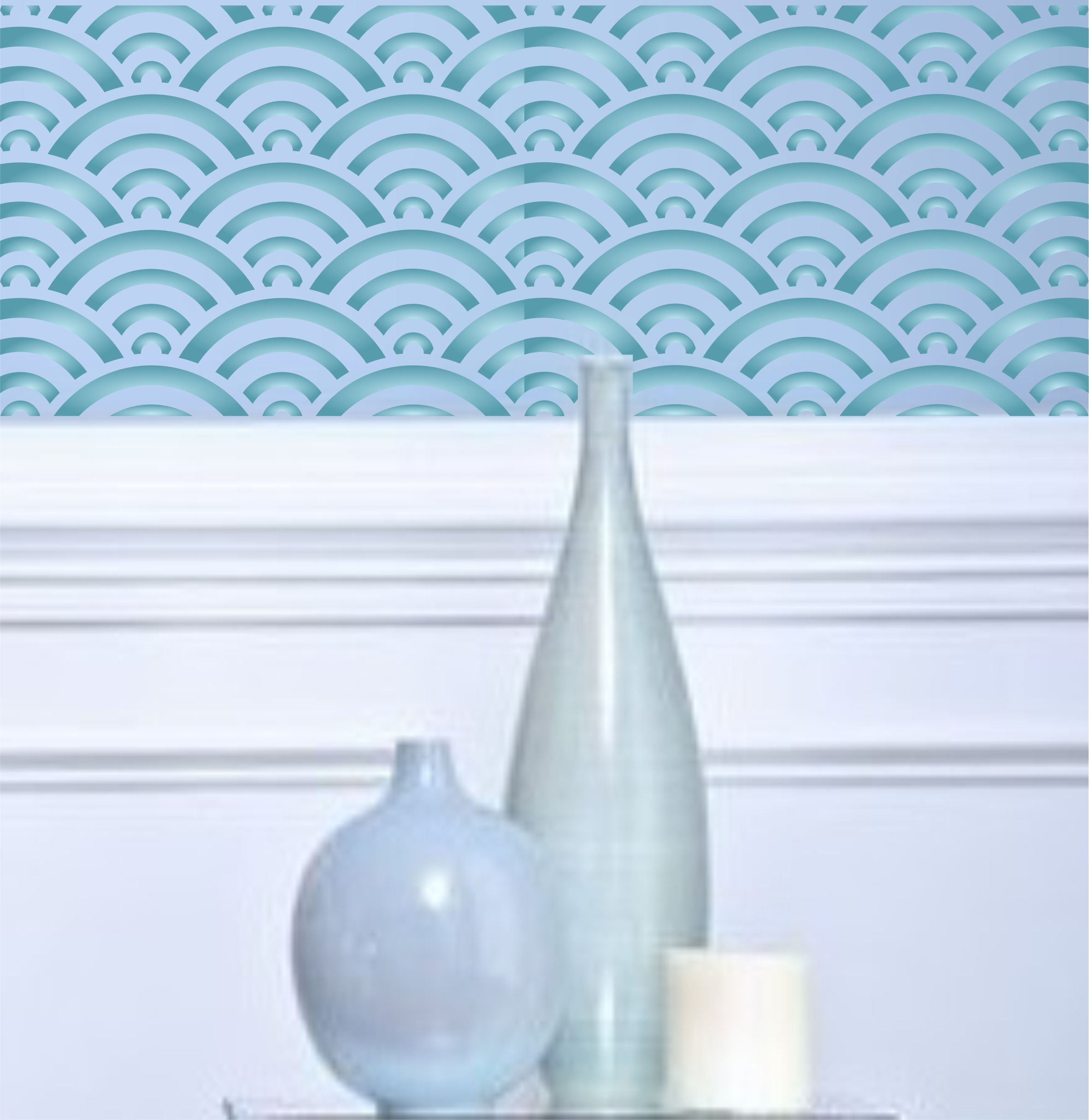 Japanese Waves Stencil - Asian Oriental Chinese Sea Water