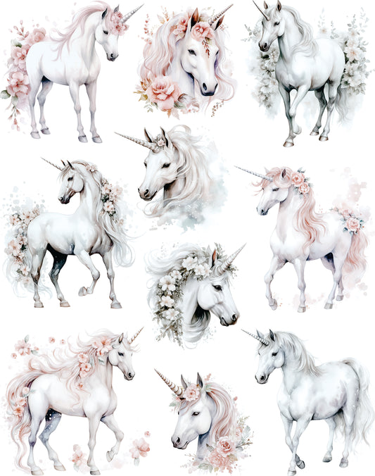 Unicorn Horses Mulberry Rice Paper, 29.21 x 36.83 cm - Decoupage Scrapbook Cards Crafts