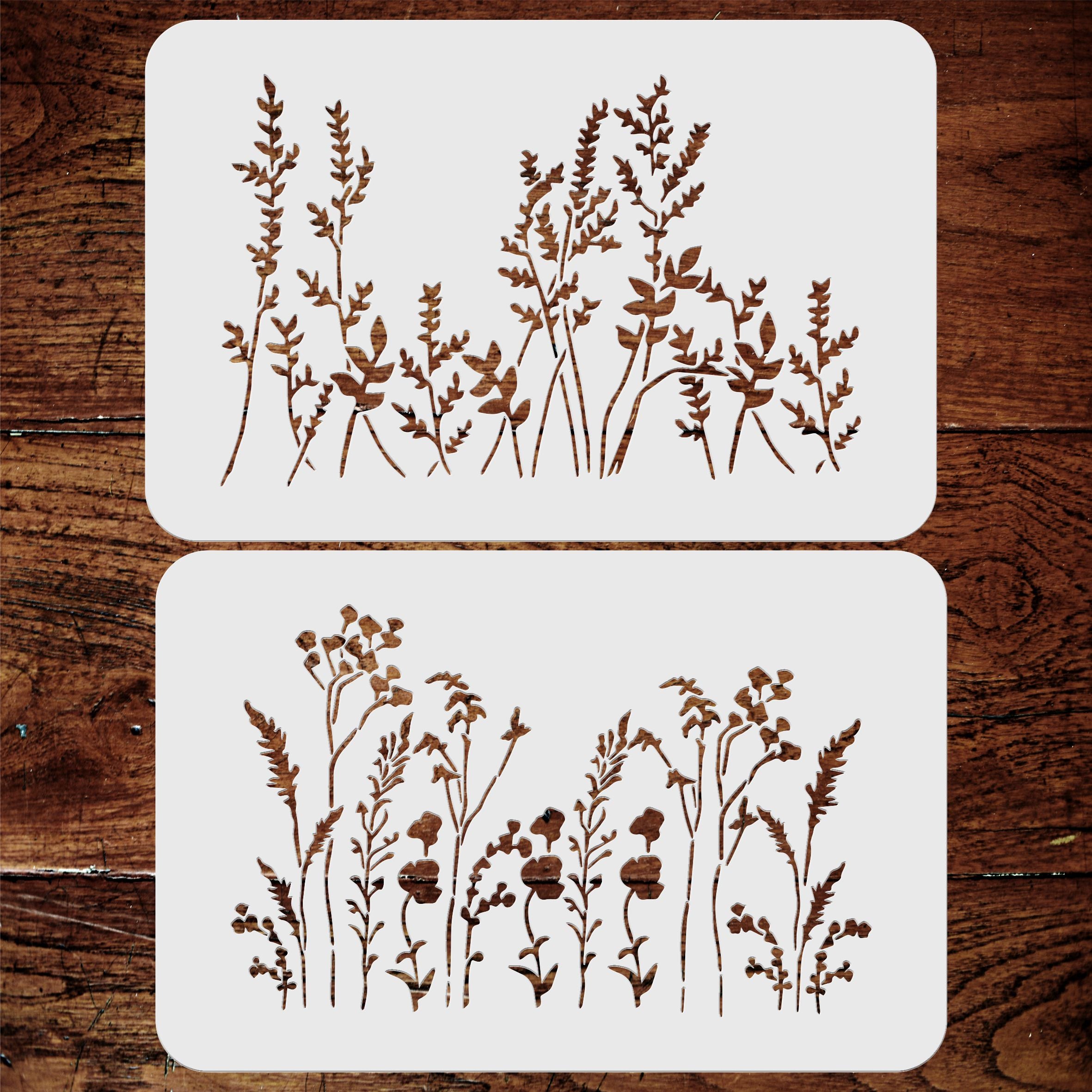 Grasses Stencil, 12 x 4.5 inch - 2pc Use Border Layering to add Texture and Design