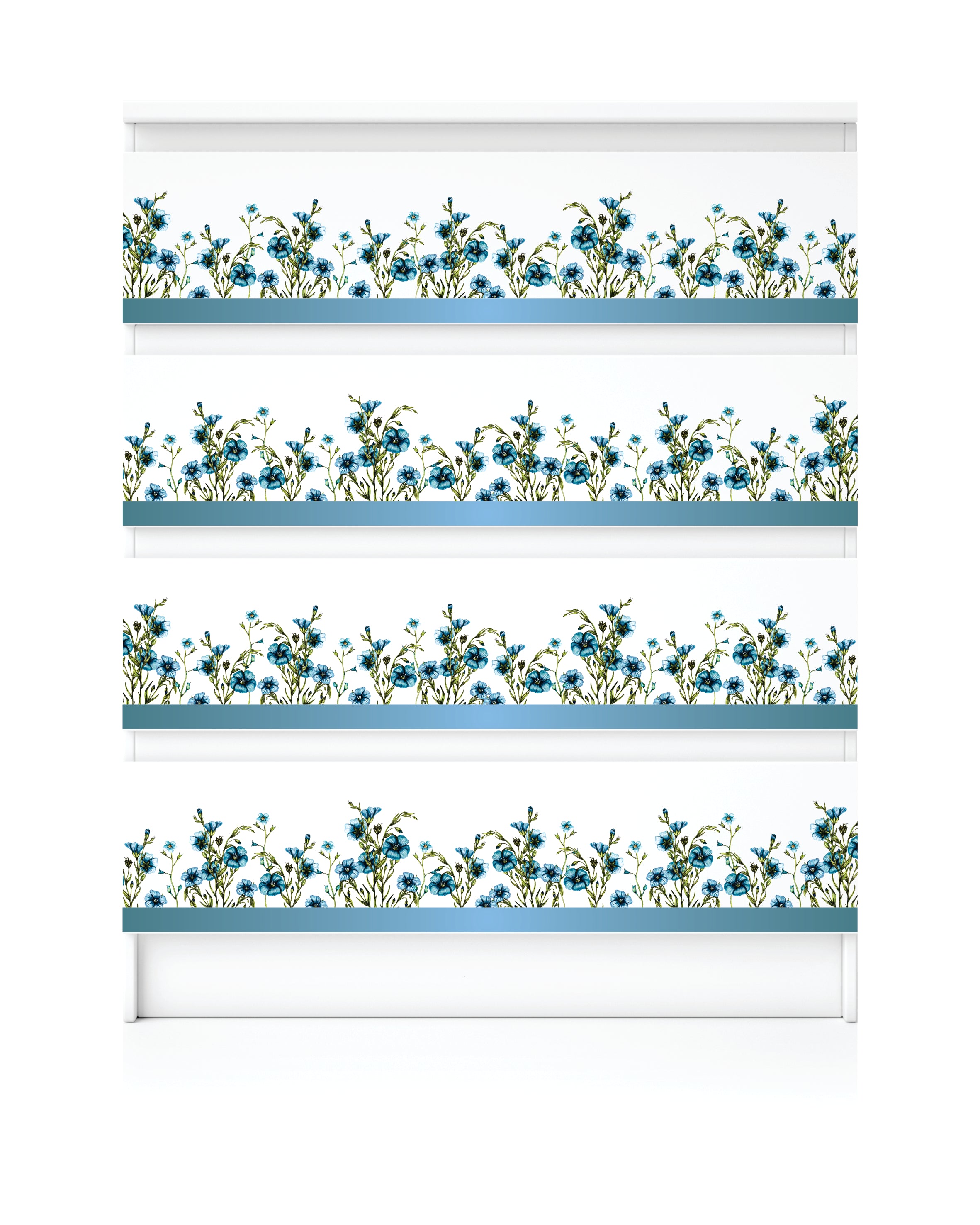 Blue Flower Border Rice Paper- 21 Sheets Printed Mulberry Paper Border 36gsm