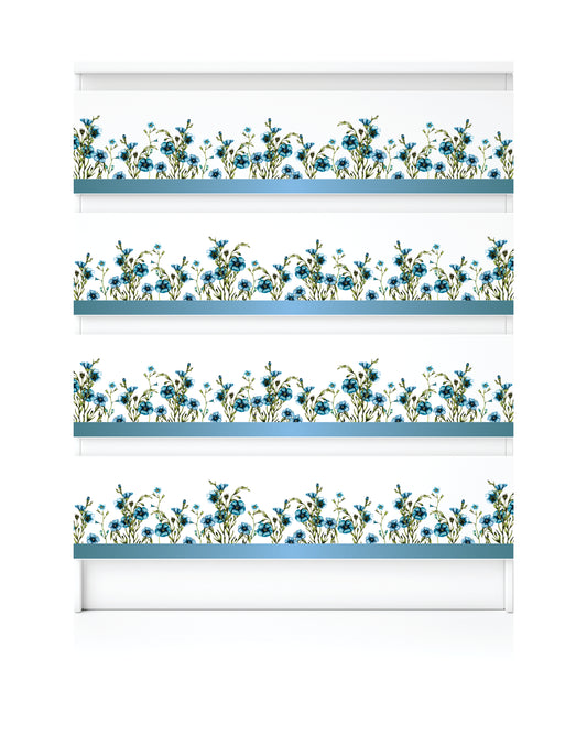 Blue Flower Border Rice Paper- 21 Sheets Printed Mulberry Paper Border 36gsm