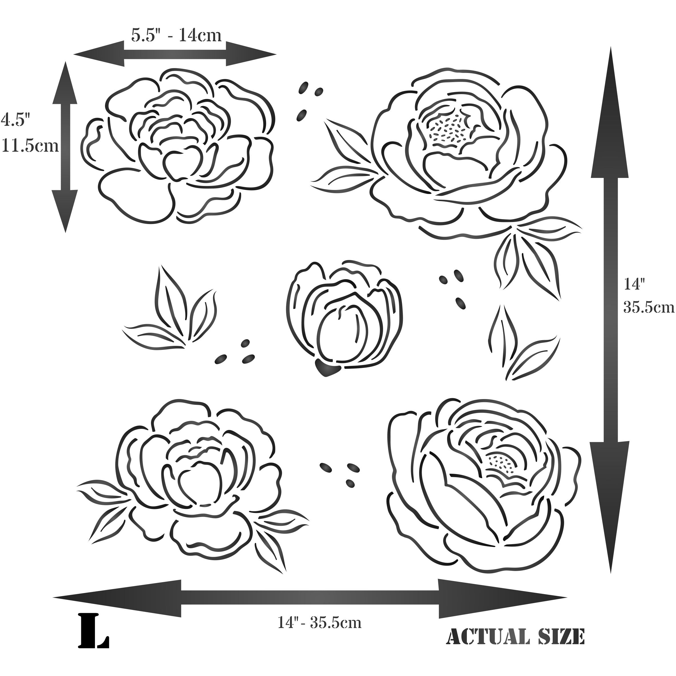 Peony Collection Stencil - Flower Floral Peonies Set