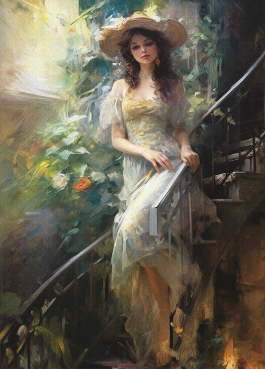 Girl with Sunhat Rice Paper, 29.21 x 40.64 cm - Decoupage Furniture Crafts