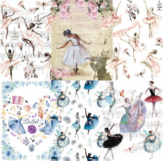 Ballet Theme Rice Paper- 6 x Different Printed Mulberry Paper Images 30gsm