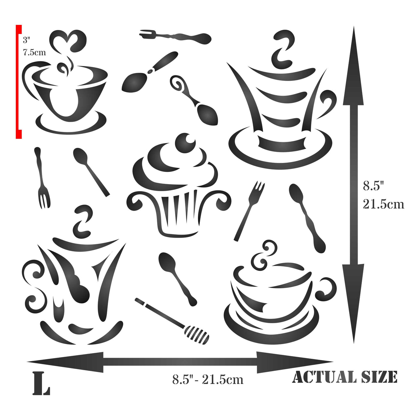 Coffee n Cake Stencil - Stylized Decorative Images Coffee Cup and Cupcake