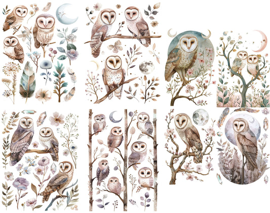 Owls Decoupage Rice Paper, 20.32 x 26.67 cm - for Decoupage Scrapbooking Craft