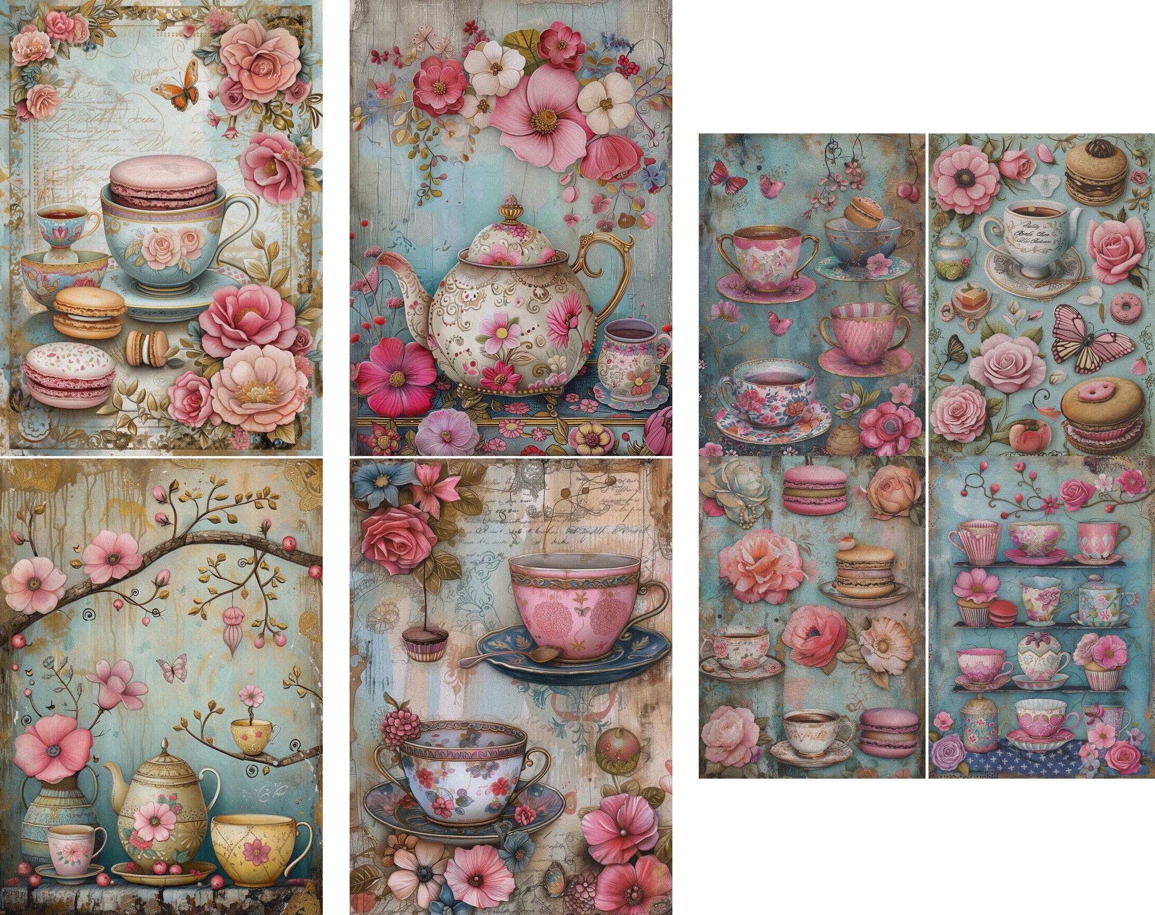 Tea Tand Macaroons Decoupage Rice Paper, 8 x 10.5 inch - for Scrapbooking Cards Crafts