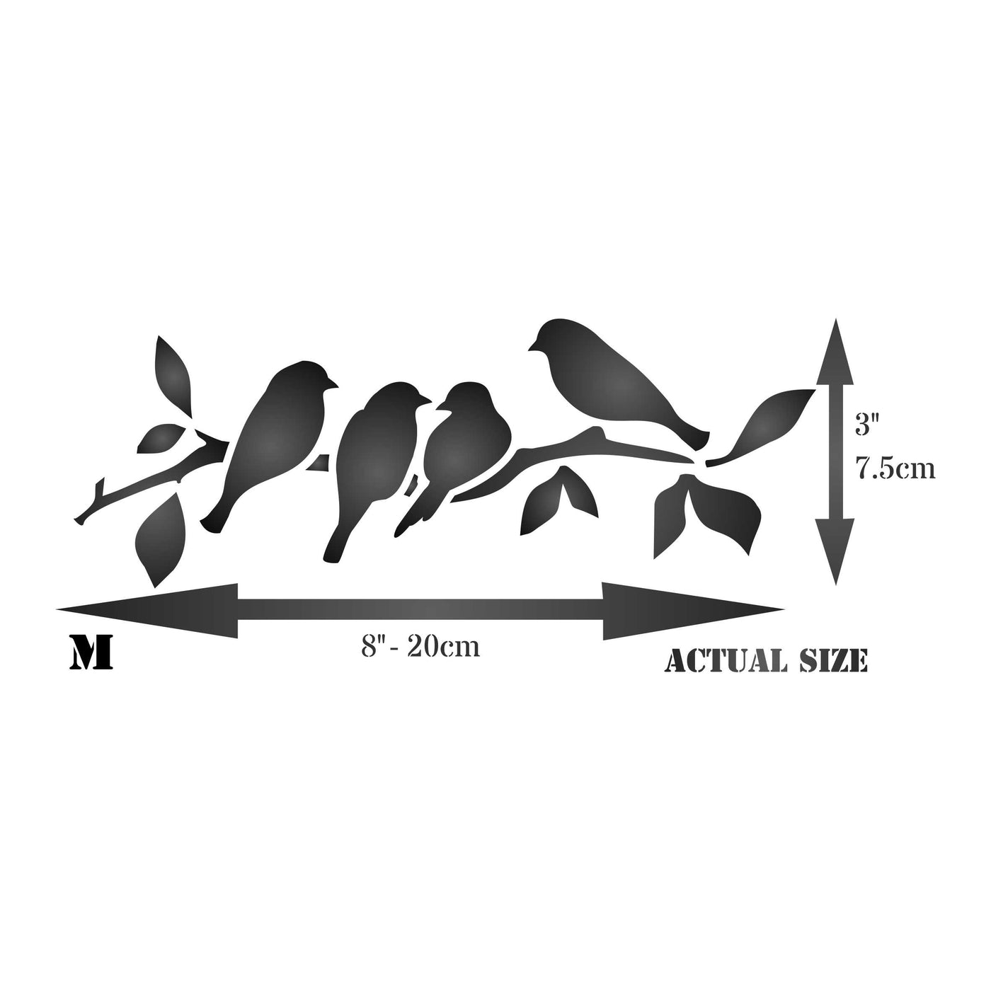 Roosting Birds Stencil - Bird Branch Silhouette Border