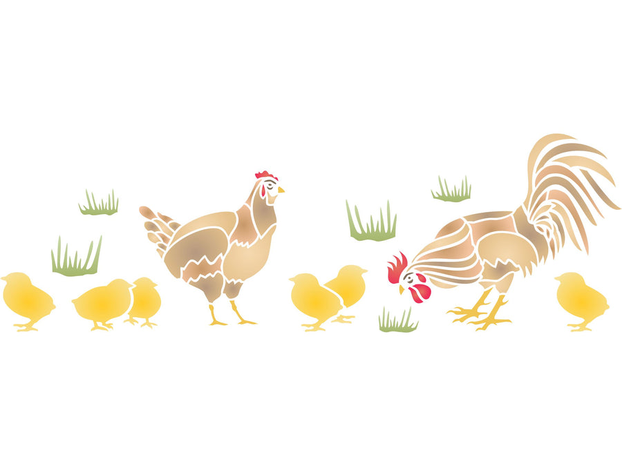 Chicken Stencil, 20 x 6.5 inch - Decorative Farm Animal Birds Border