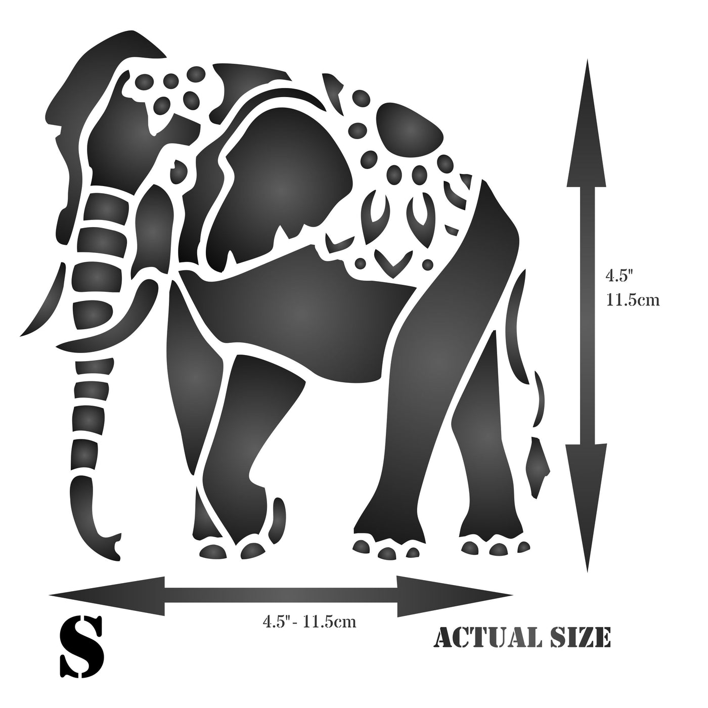 Indian Elephant Stencil - Animal Asian Pachyderm