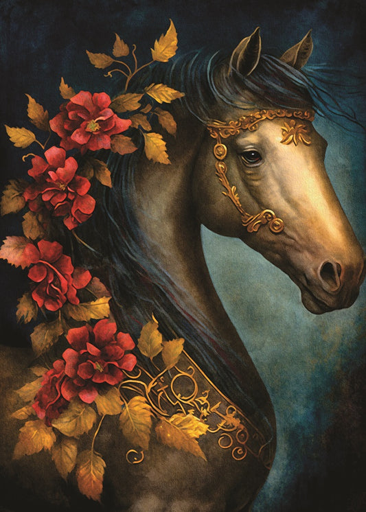 Floral Horse Rice Paper, 29.21 x 40.64 cm - for Decoupage Furniture Crafts