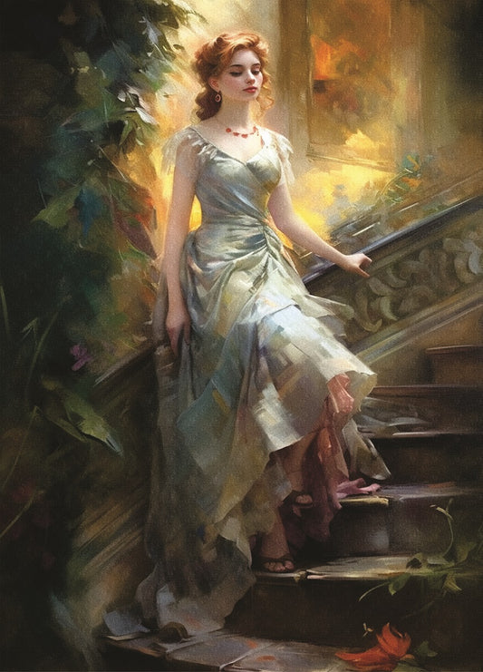 Girl on Stairs Rice Paper, 29.21 x 40.64 cm - Decoupage Furniture Crafts
