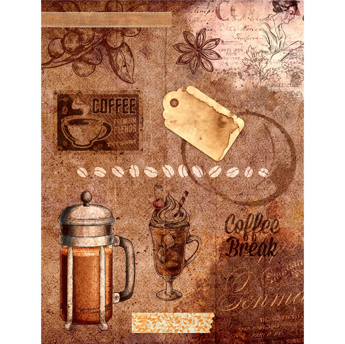 Coffee Decoupage Rice Paper, 20.32 x 26.67 cm - for Decoupage Scrapbooking Craft