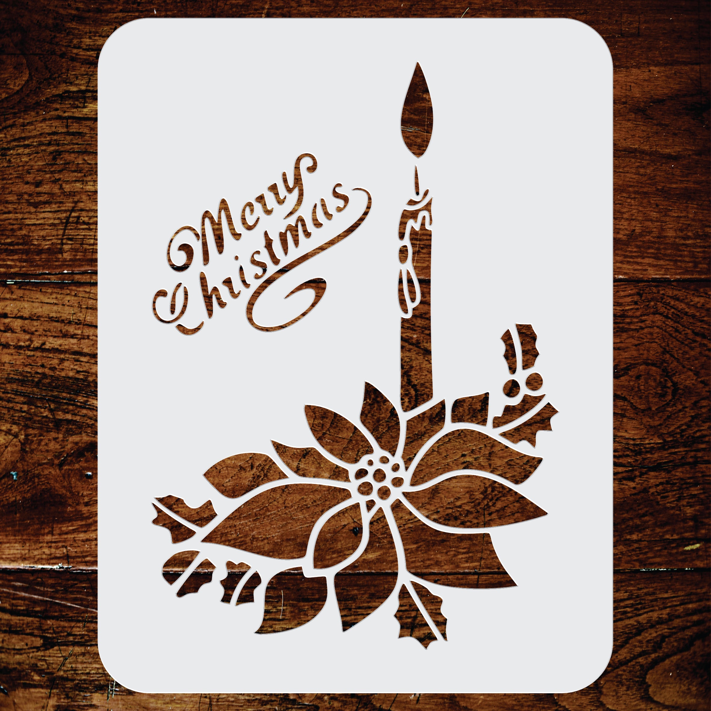 Poinsettia Candle Stencil - Merry Christmas Words Card Flower Candle