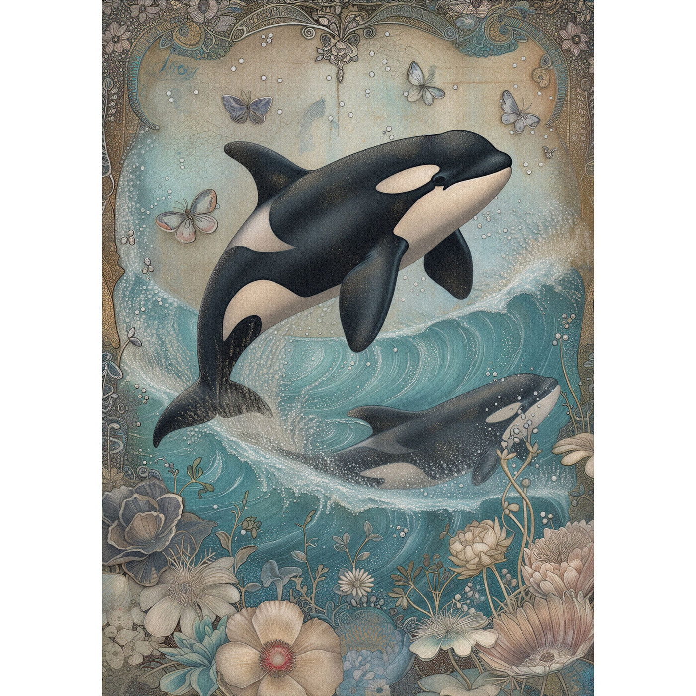 Whales Decoupage Rice Paper, 8 x 10.5 inch - for Scrapbooking Cards Crafts