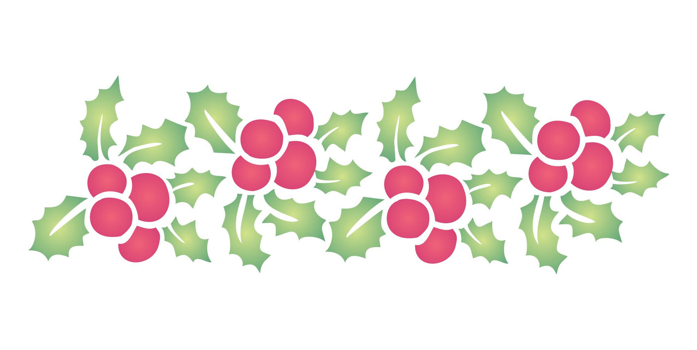 Christmas Holly Stencil, 15 x 4.5 inch - Holly Leaf Berry Border Christmas