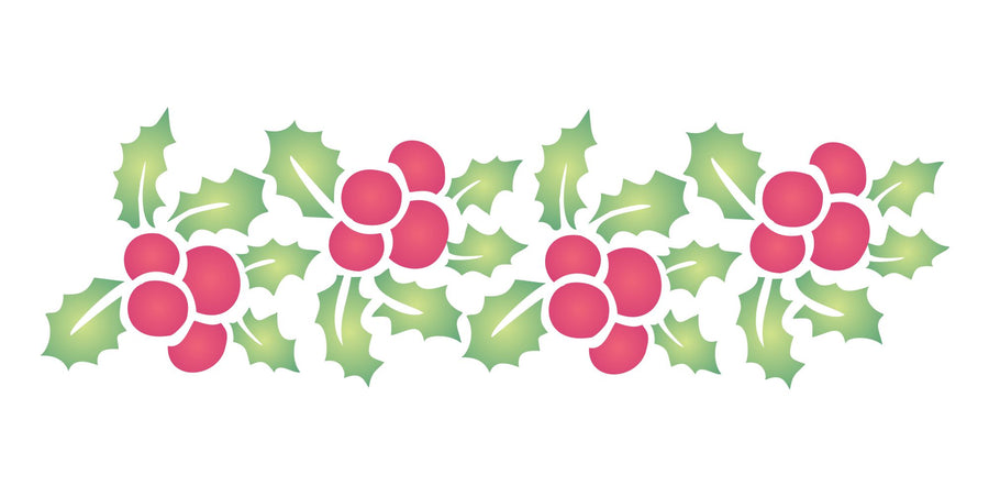 Christmas Holly Stencil, 7 x 2.25 inch - Holly Leaf Berry Border Christmas