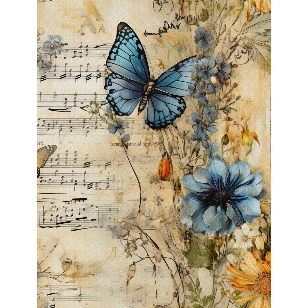 Floral Music Decoupage Rice Paper, 20.32 x 26.67 cm - Scrapbooking Crafts Cards