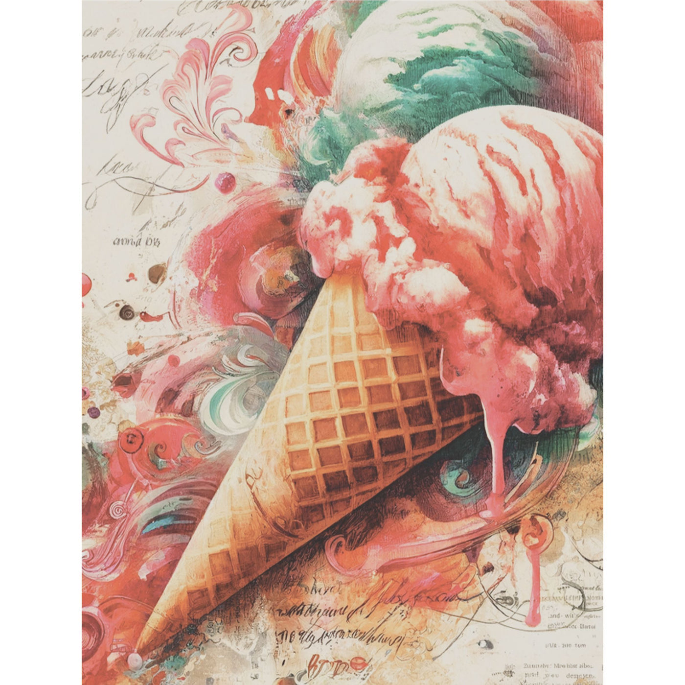 Ice Cream Rice Paper, 8 x 10.5 inch - for Decoupage Scrapbooking Cards Crafts