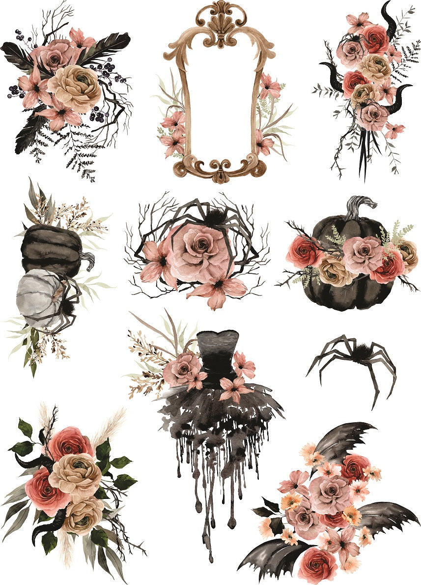 Halloween Bouquet Rice Paper- 10 Unique Arrangements Printed on 36gsm