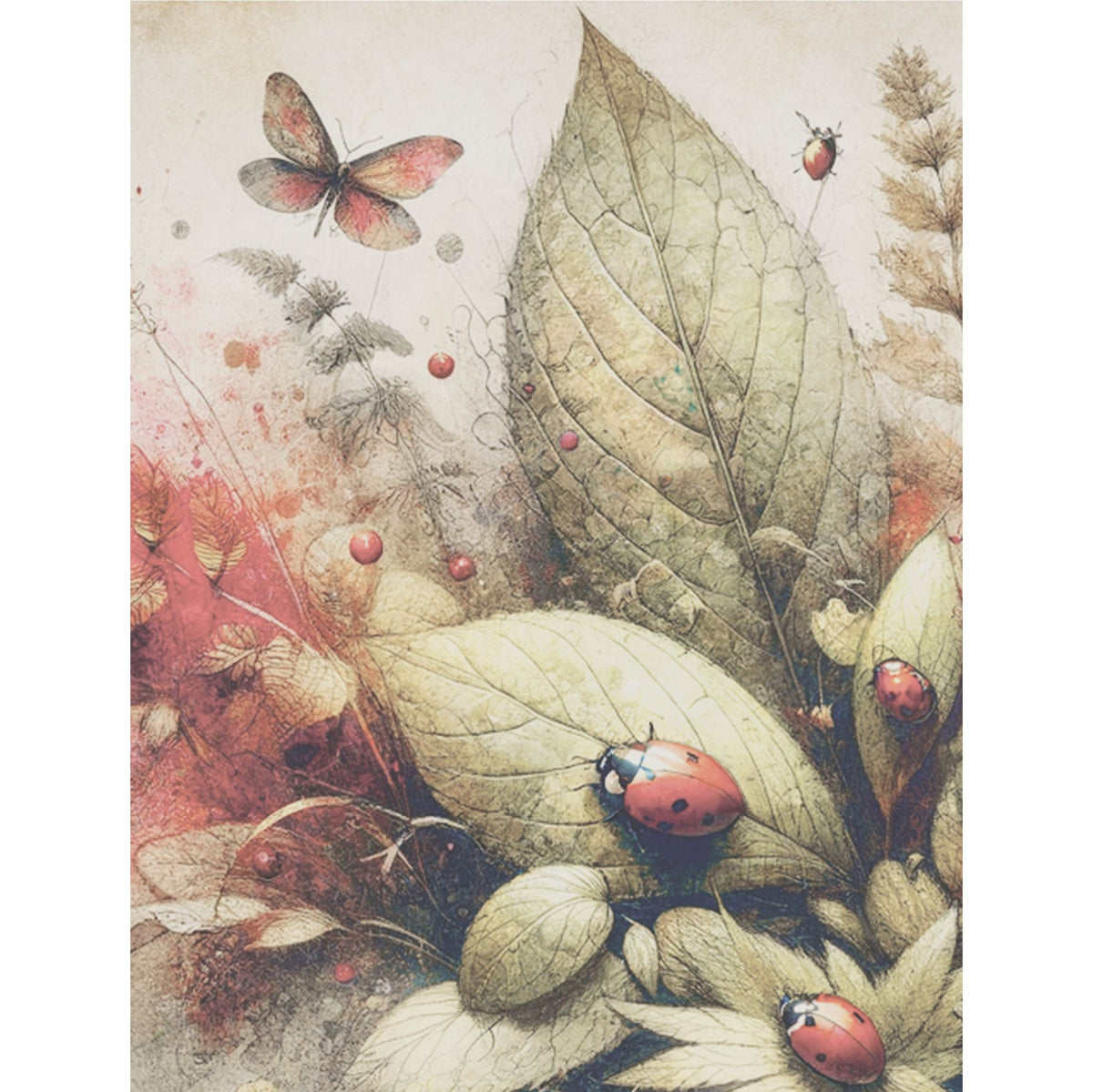 Bugs n Leaves Rice Paper, 20.32 x 26.67 cm - for Decoupage Scrapbooking Cards Crafts