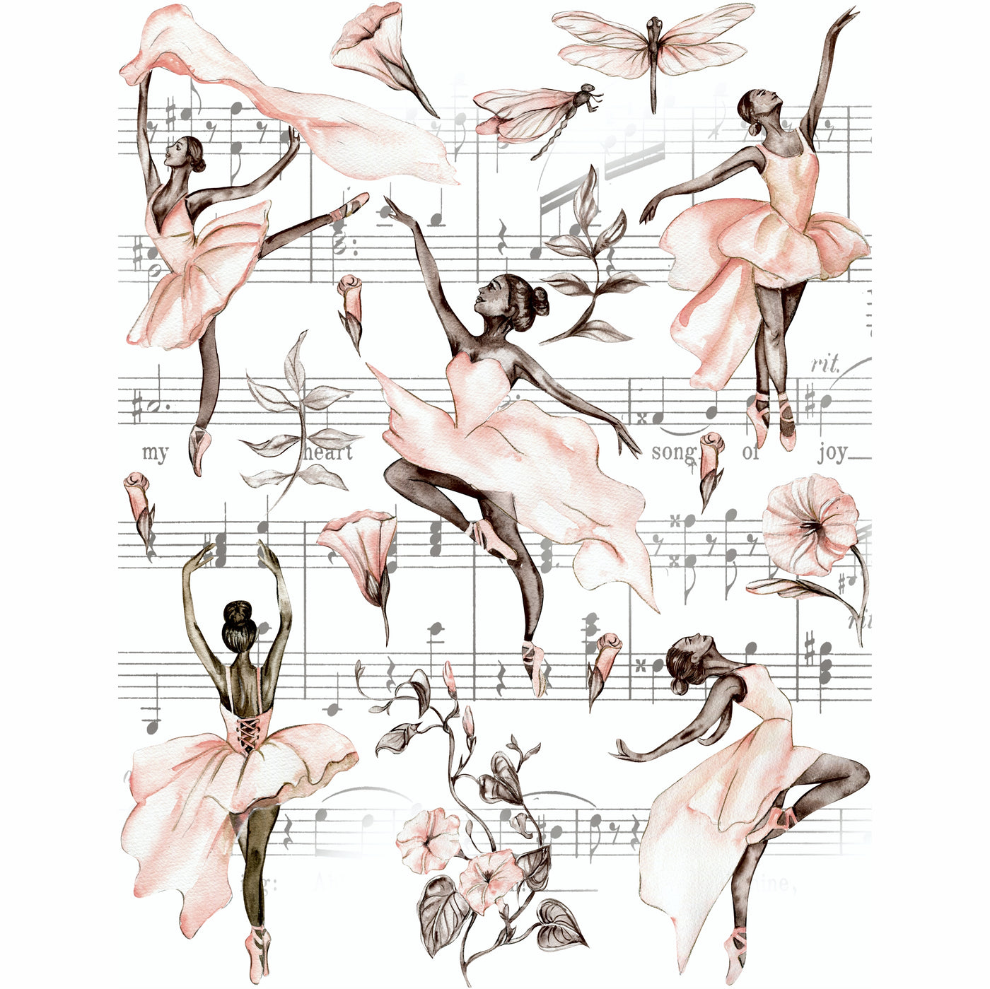 Ballet Theme Rice Paper- 6 x Different Printed Mulberry Paper Images 30gsm