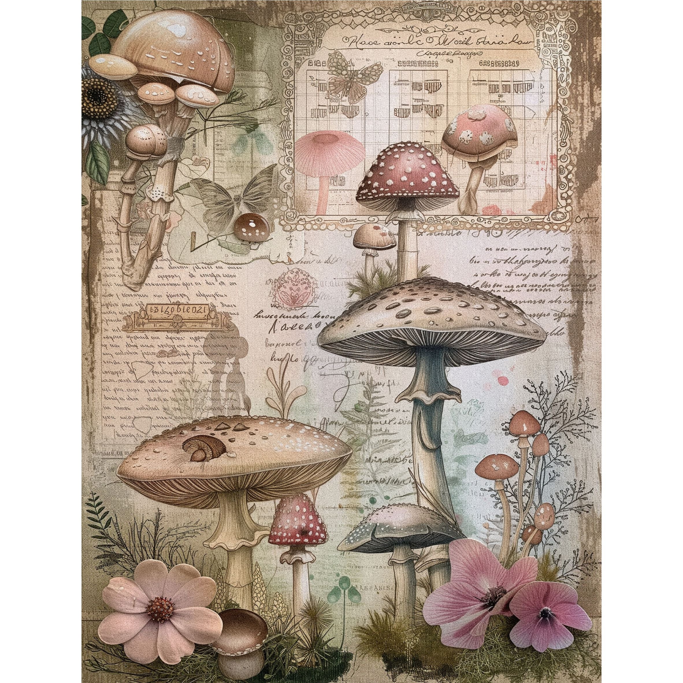 Mushrooms Decoupage Rice Paper, 8 x 10.5 inch - for Scrapbooking Cards Crafts