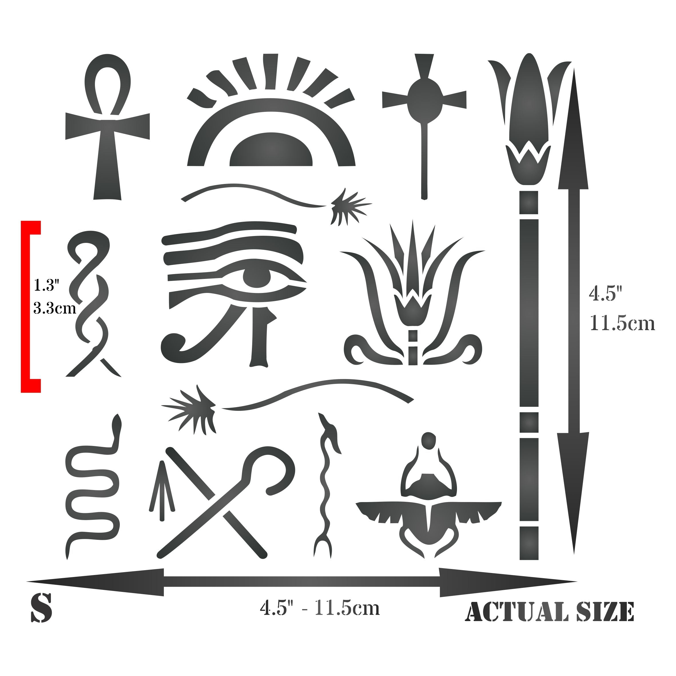 Egyptian Symbols Stencil - Classic Egypt Symbol Hyroglyphics