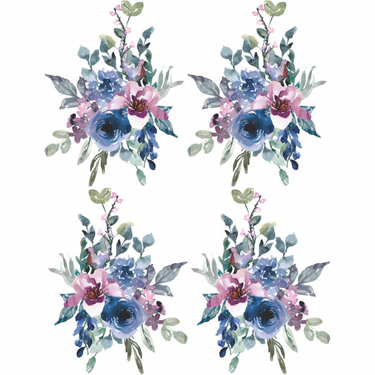 Dusty Blue Bouquet Rice Paper- 6x 1 Bouquet Printed in 2 Sizes on 30gsm
