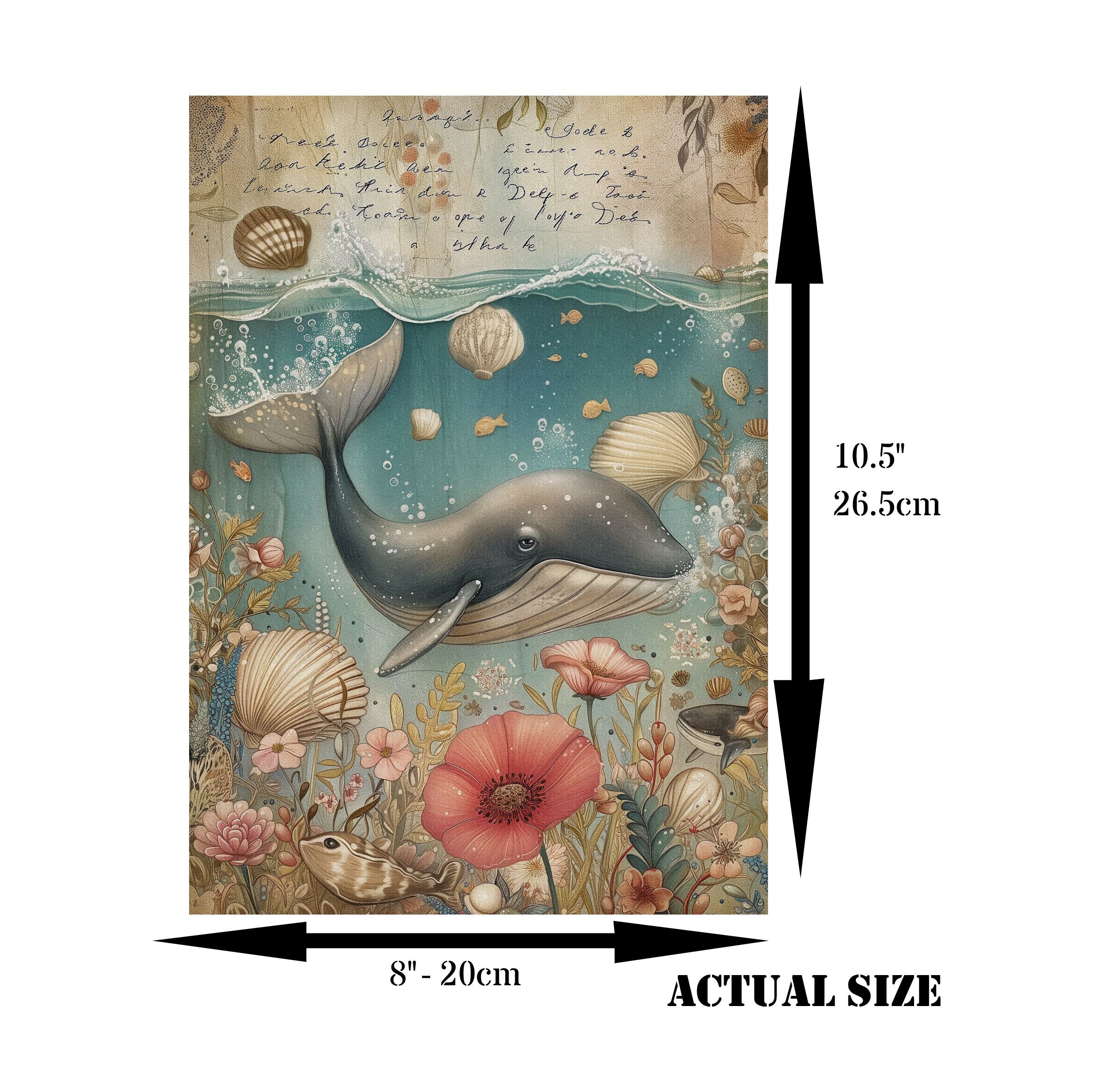 Whales Decoupage Rice Paper, 8 x 10.5 inch - for Scrapbooking Cards Crafts