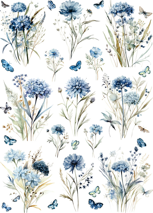 Blue Arrangements Rice Paper, 29.21 x 36.83 cm - Decoupage Furniture Crafts