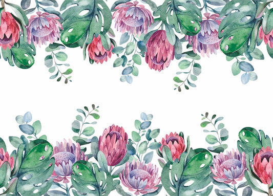 Protea Border Rice Paper- 14 Sheets Printed Mulberry Paper Border 36gsm