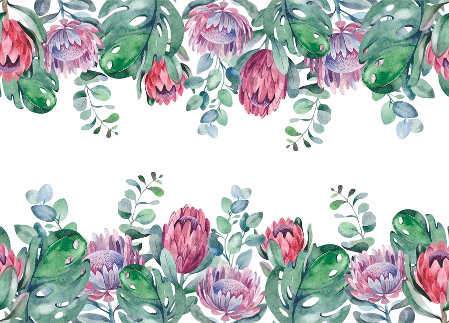 Protea Border Rice Paper- 14 Sheets Printed Mulberry Paper Border 36gsm