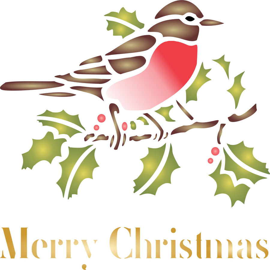 Christmas Robin Stencil - Scrapbooking Decor & Card