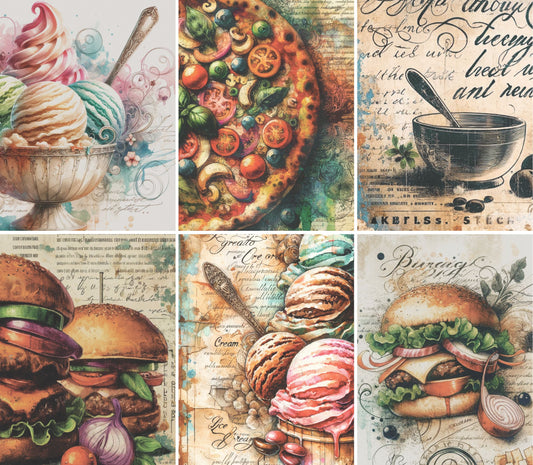 Diner Food Rice Paper, 20.32 x 26.67 cm - for Decoupage Scrapbooking Cards Crafts