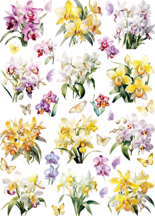 Orchid Flowers Mulberry Rice Paper, 29.21 x 36.83 cm - for Decoupage Cards Crafts