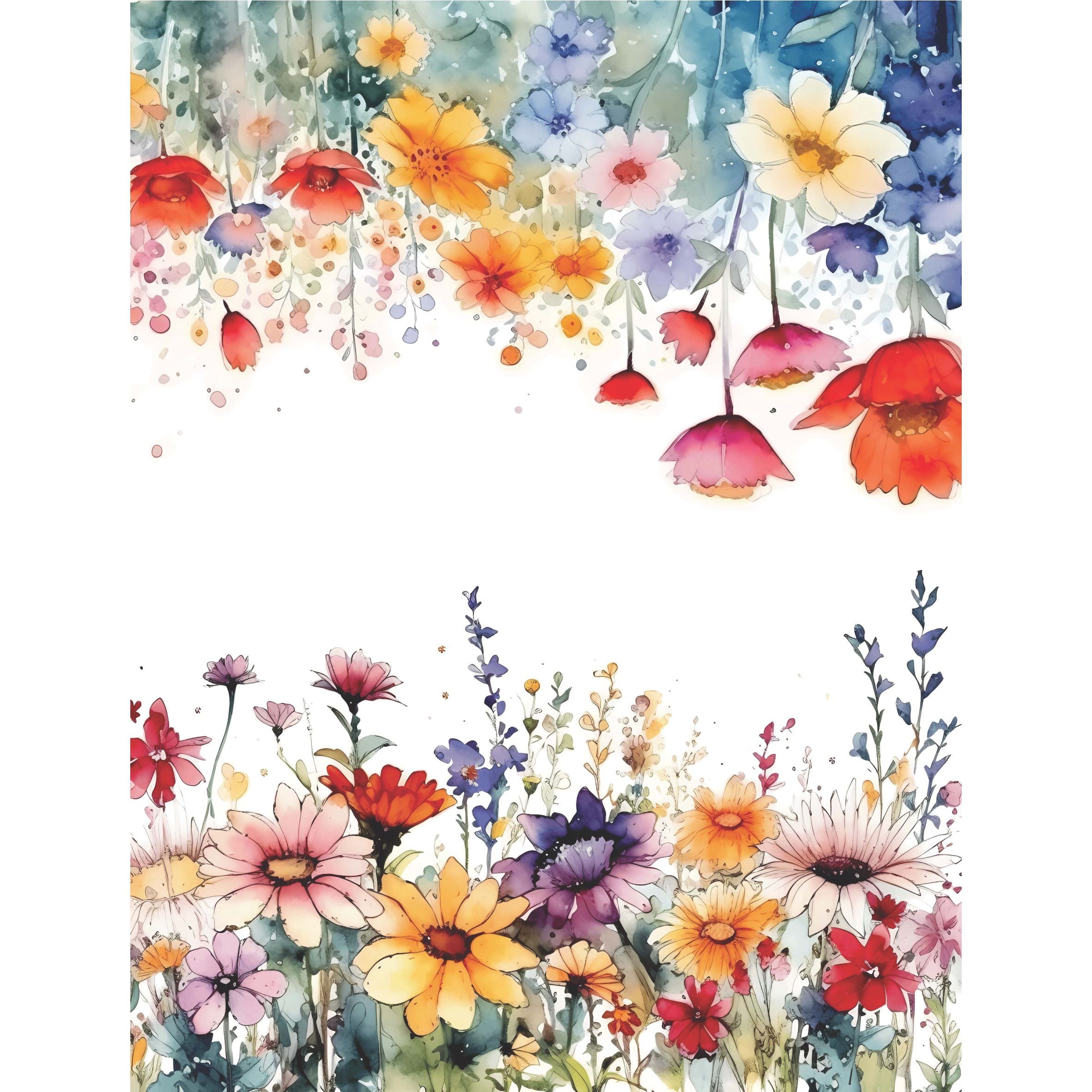 Wild Flower Borders Rice Paper, 20.32 x 26.67 cm - for Decoupage Cards Crafts