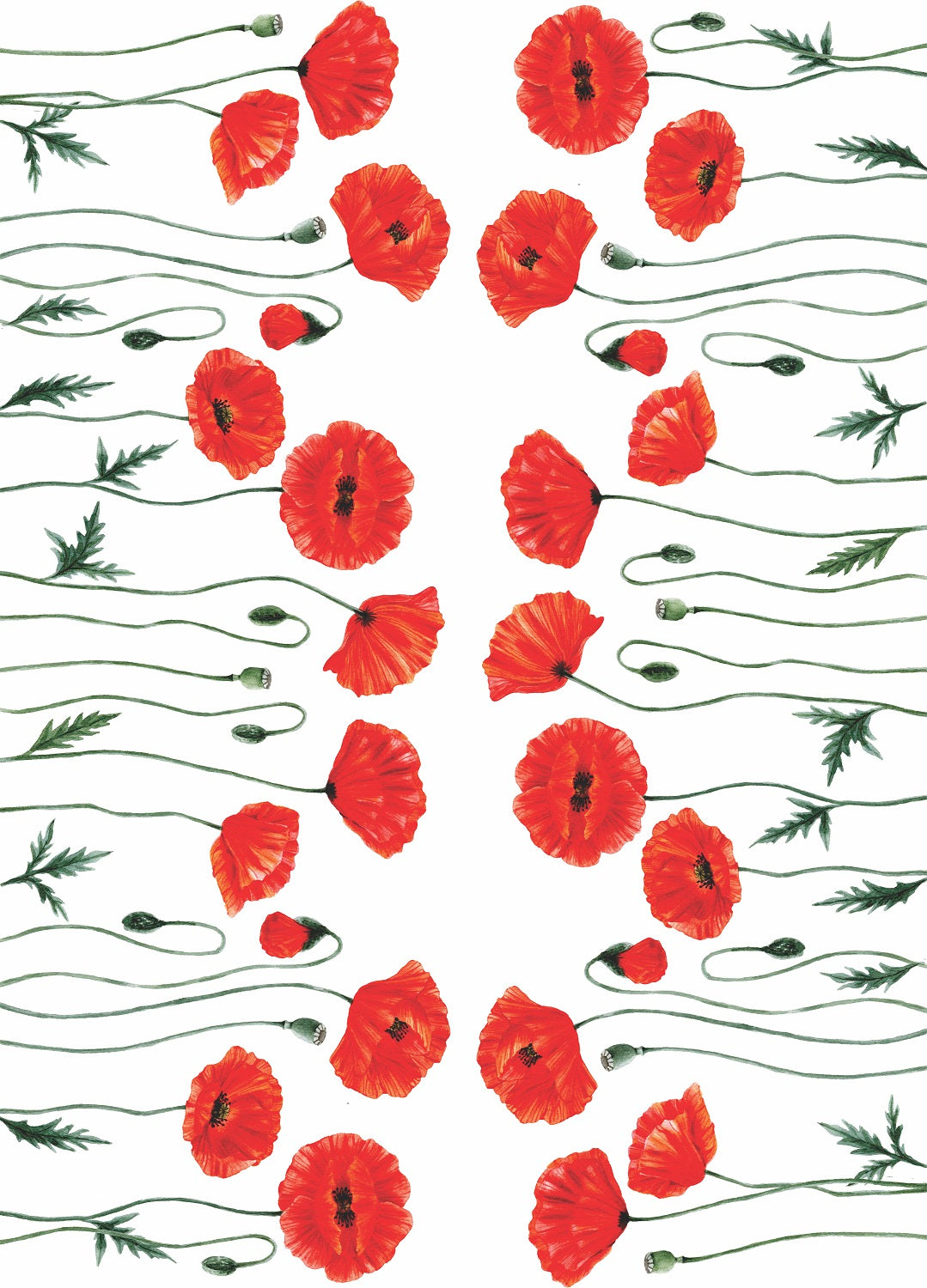 Poppy 2 Border Rice Paper- 18 Sheets Printed Mulberry Paper Border 36gsm