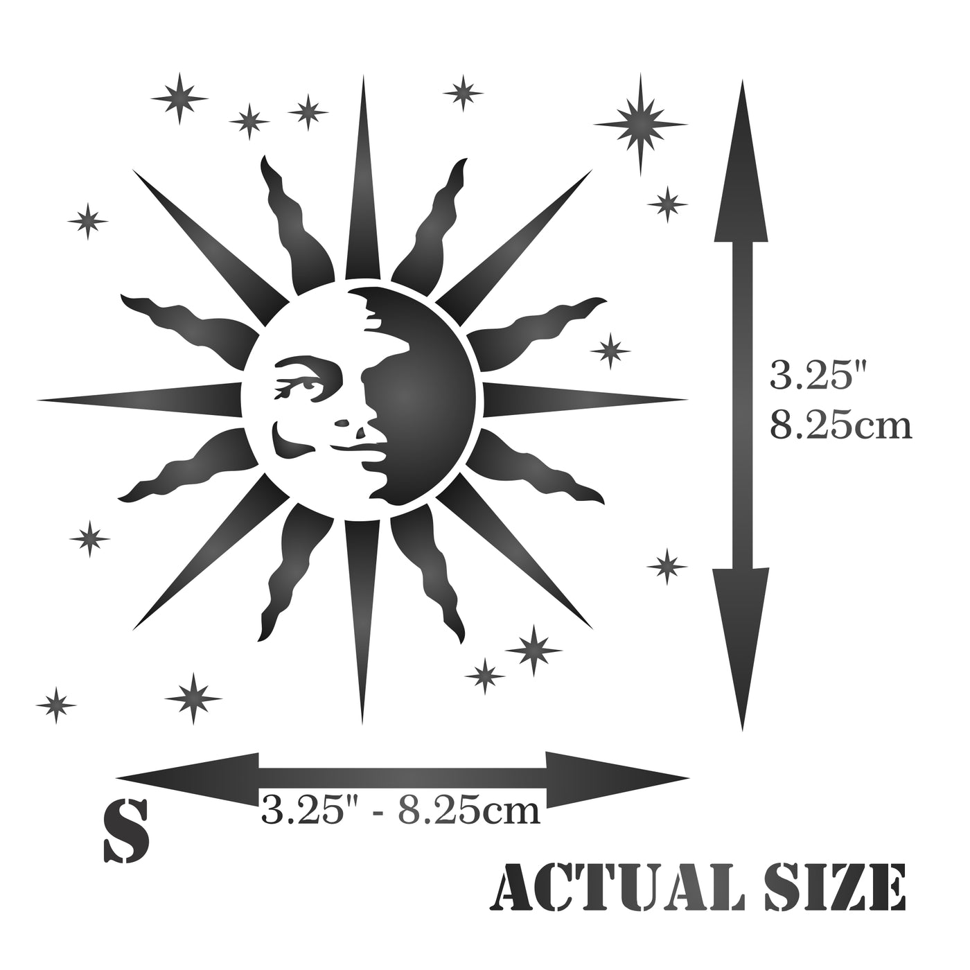 Retro Sun Stencil, 6.5 x 6.5 inch - Celestial Sun Face Art Nouveau Deco Style