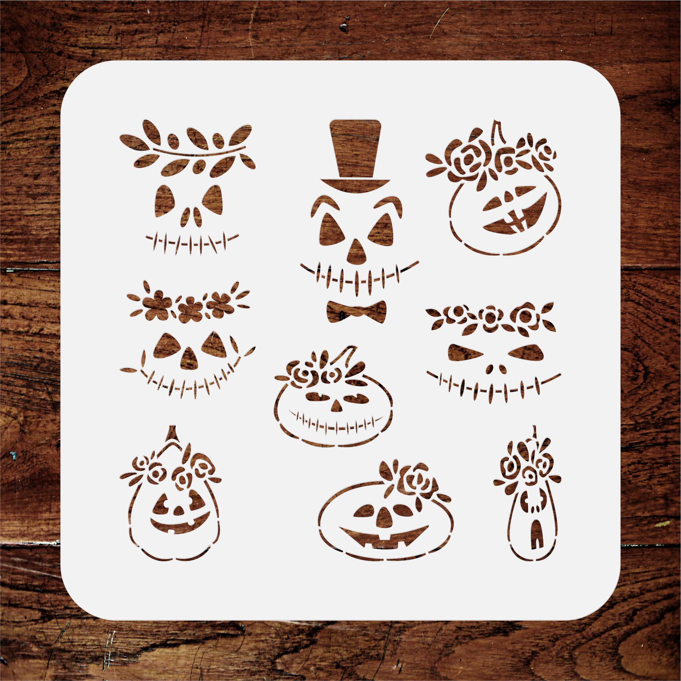 Pumpkin Faces Stencil - Halloween Pumpkin Face Flowers for Journals