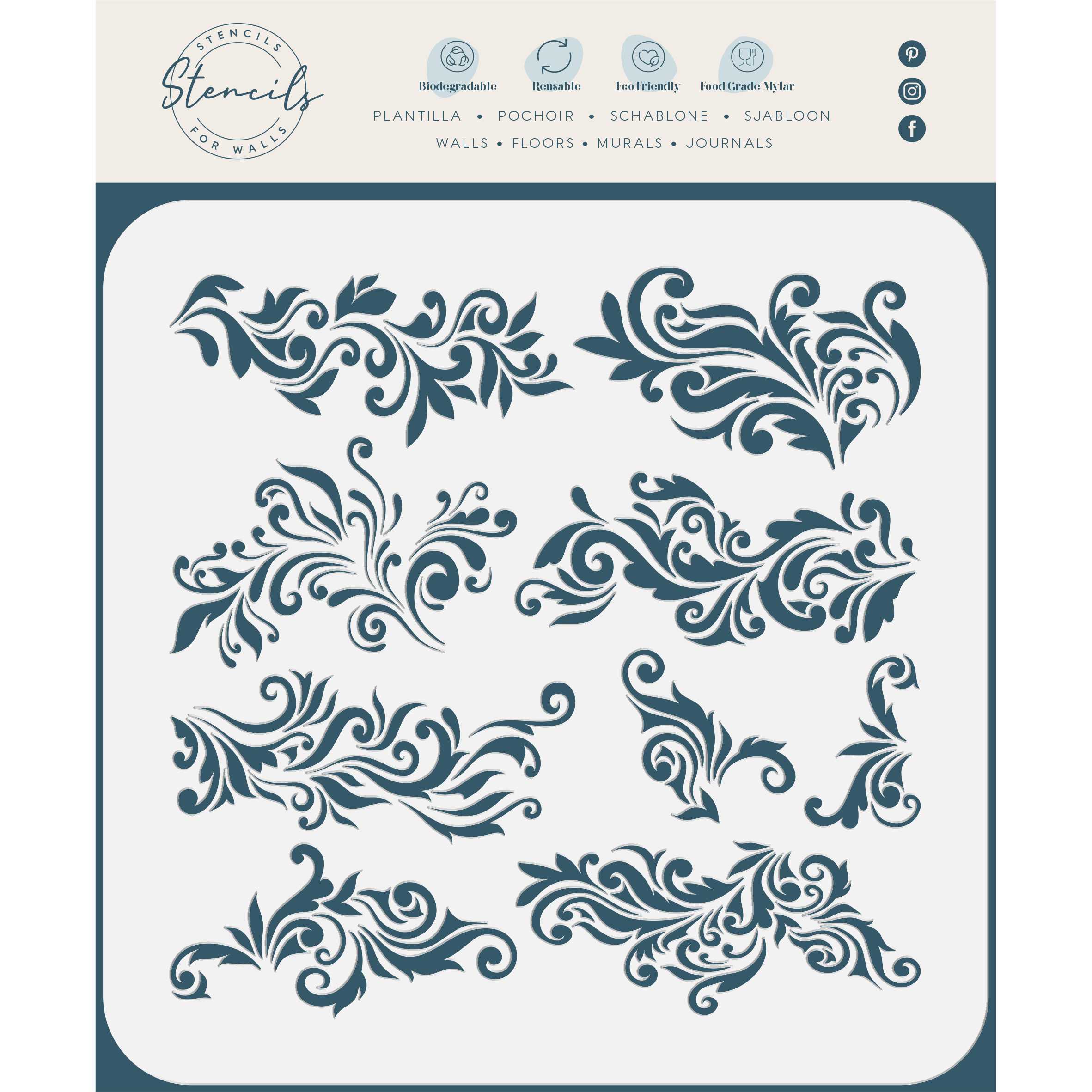 Vintage Stencil - 9X Swirl Leaf Accent