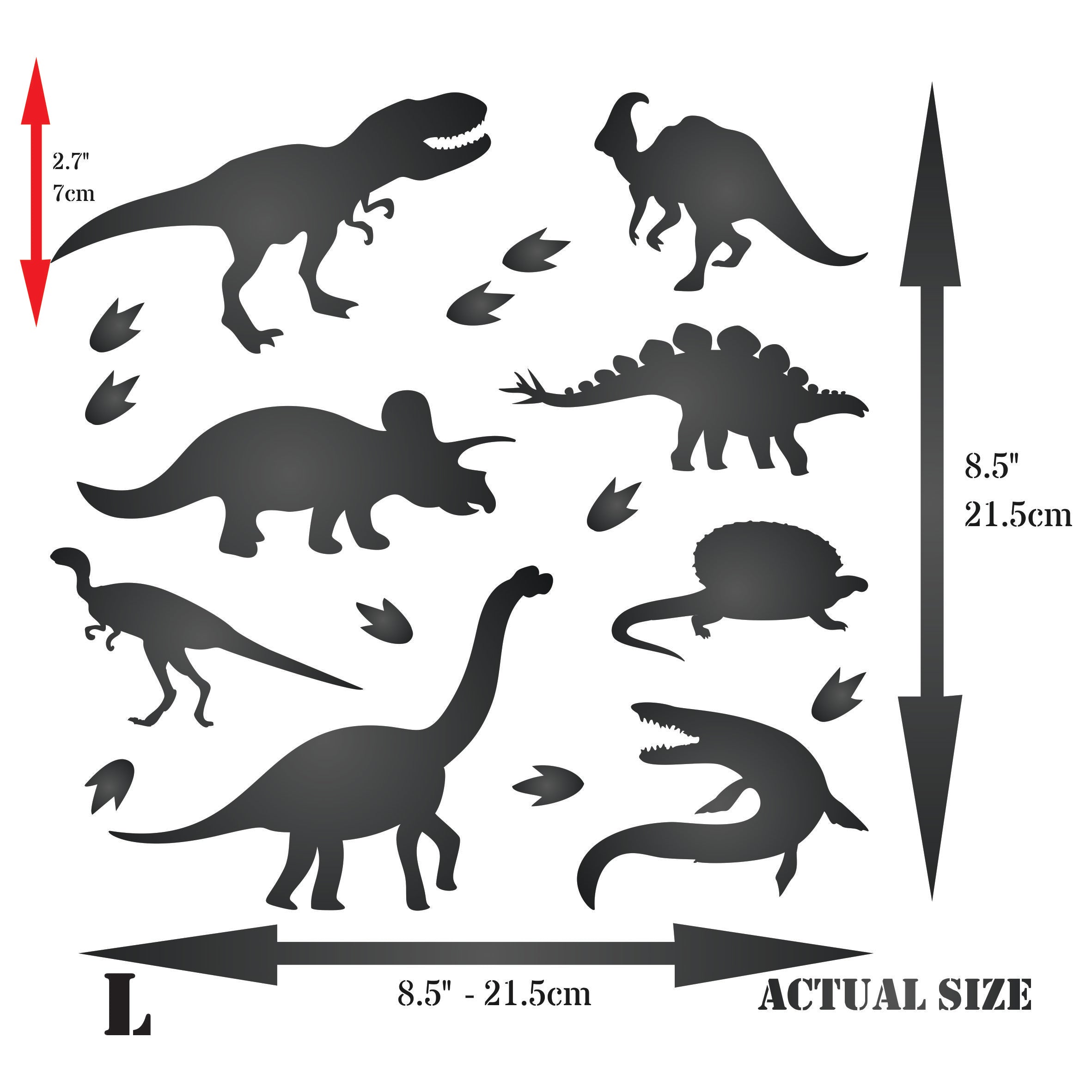 Dinosaur Silhouette Stencil - Kids Animal Jurassic Extinct