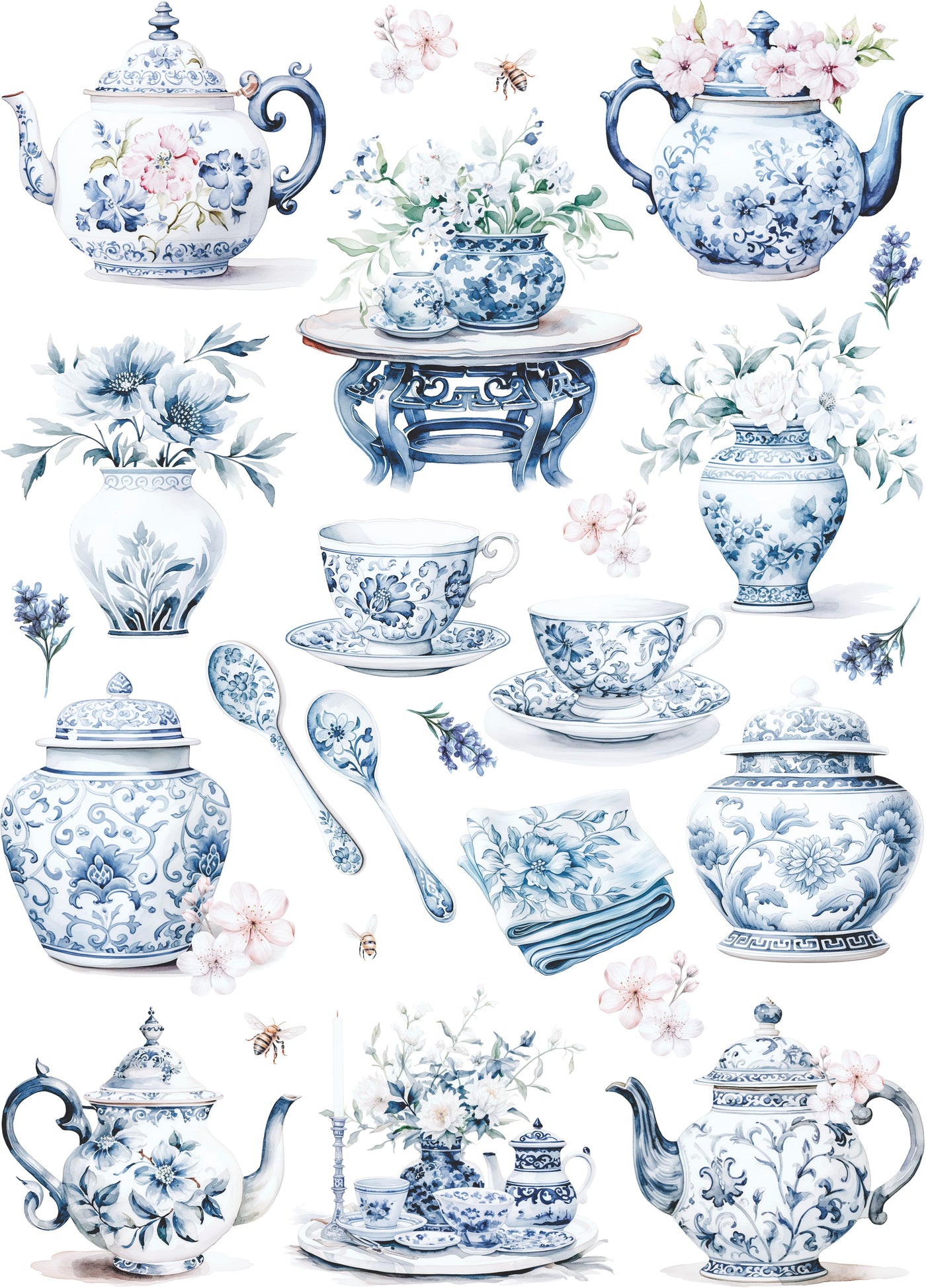 Blue and White China Rice Paper, 11.5 x 16 inch - for Decoupage Furniture Crafts