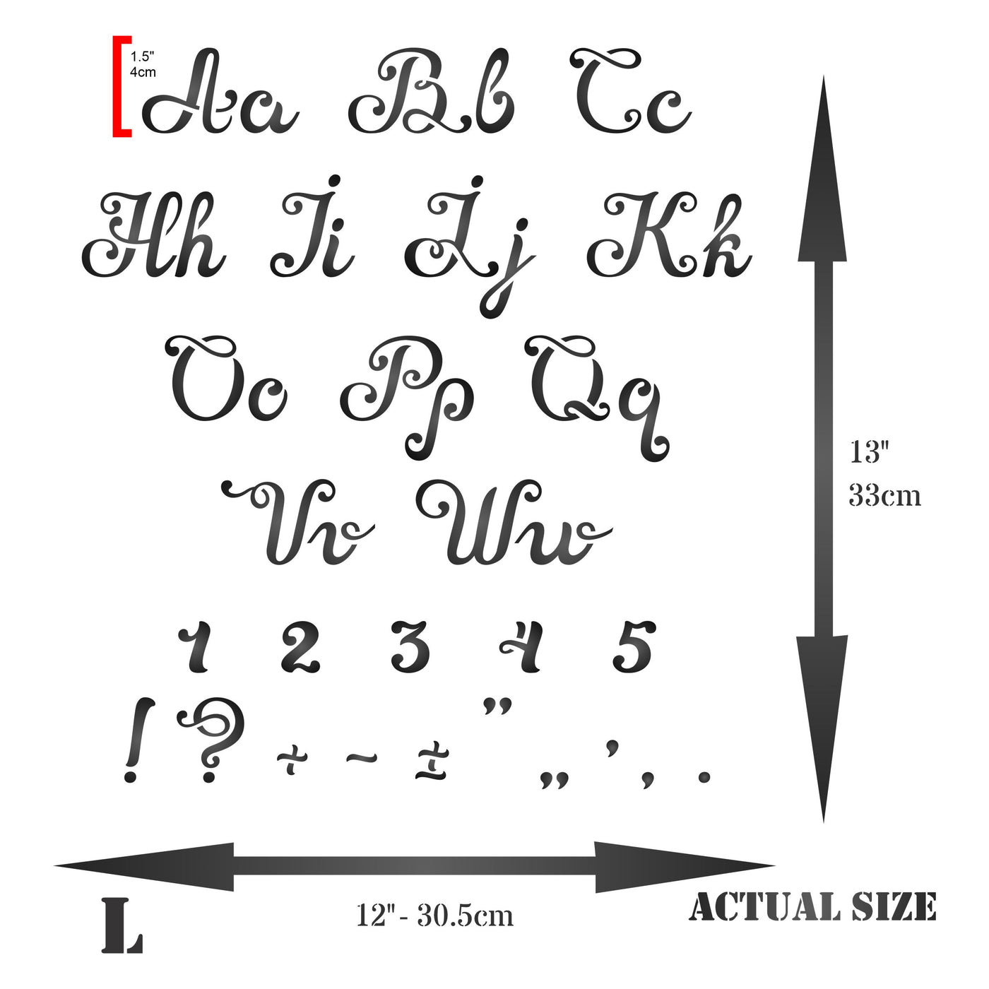 Vintage Cursive Stencil - Letters Number ABC Alphabet Punctuation