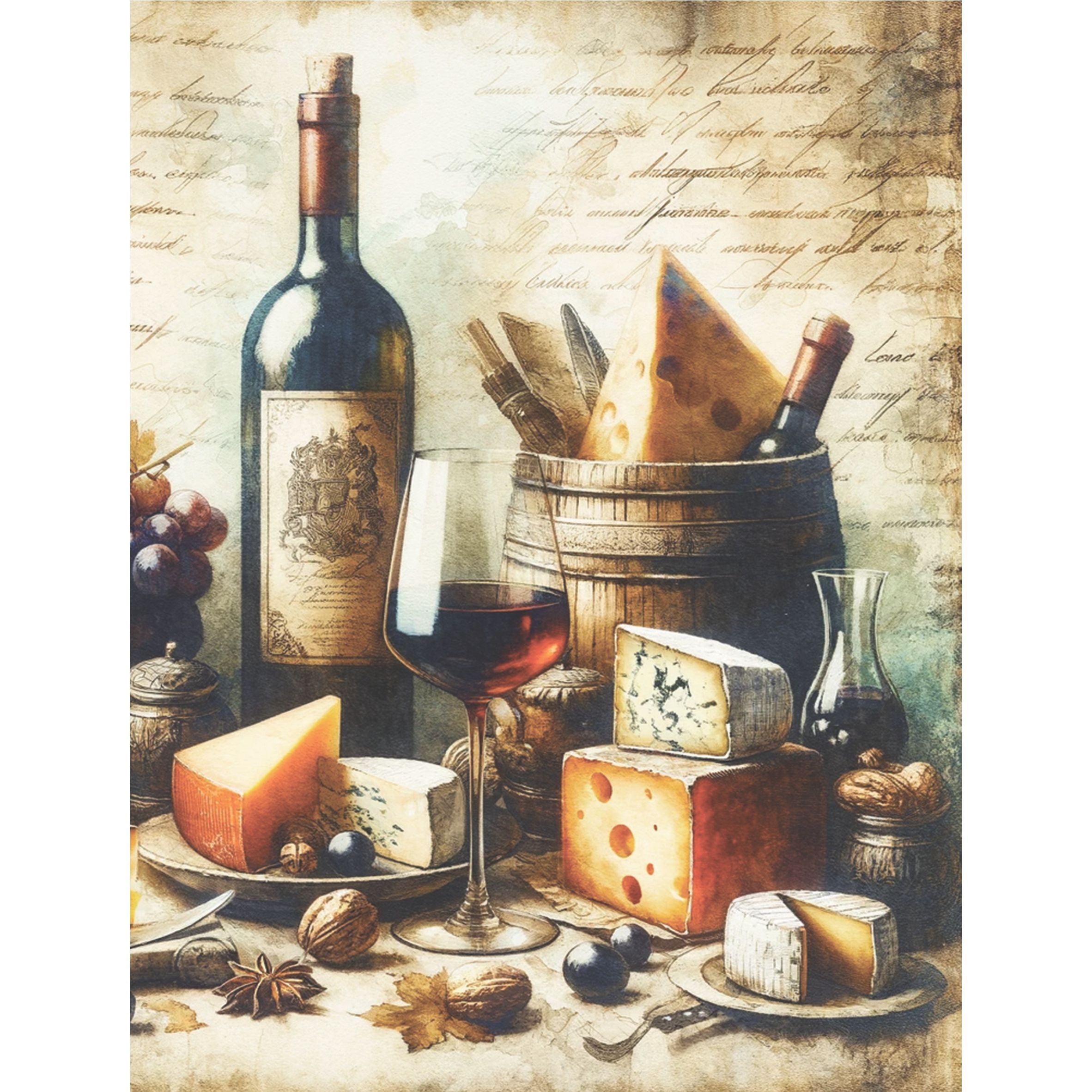 Wine n Cheese Rice Paper, 8 x 10.5 inch - for Decoupage Scrapbooking Cards Crafts