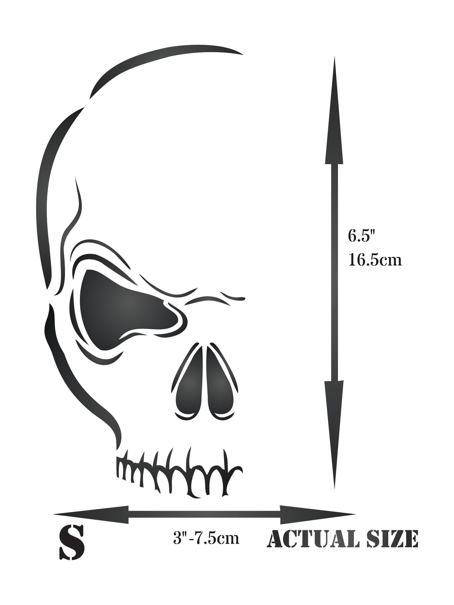 Halloween Evil Skull Stencil - Scary Half Head Skull Decorative