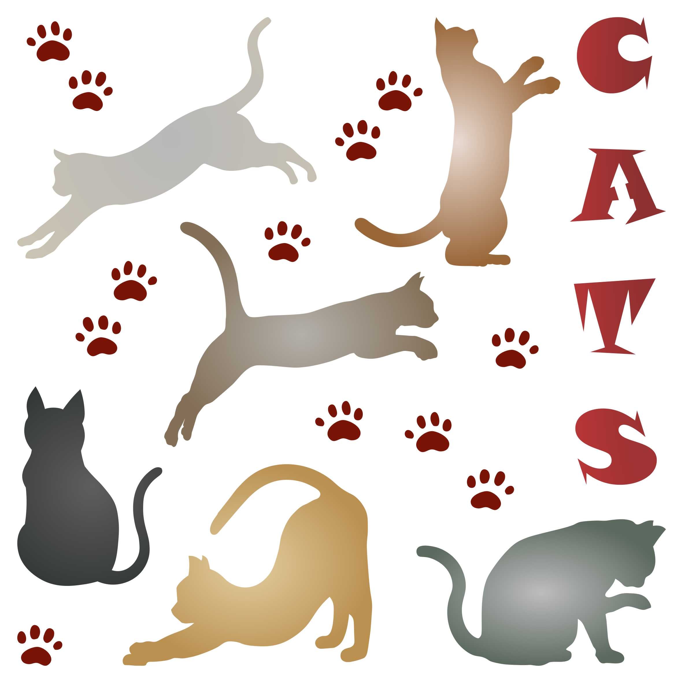 Cats Stencil - Pet Friend Animal Feline Silhouette Quote